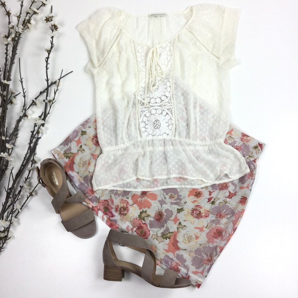 Antique White Flutter Sleeve Sheer Lace Boho Top